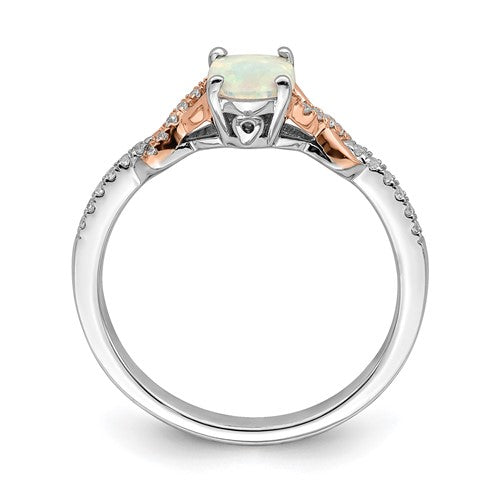 14k Two-tone Polished Oval Opal and Diamond Ring