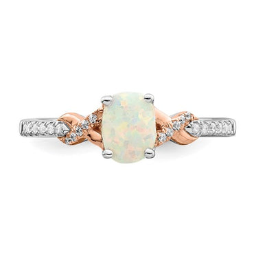 14k Two-tone Polished Oval Opal and Diamond Ring