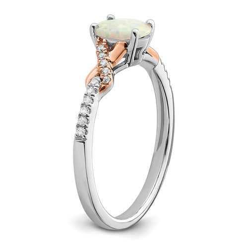 14k Two-tone Polished Oval Opal and Diamond Ring