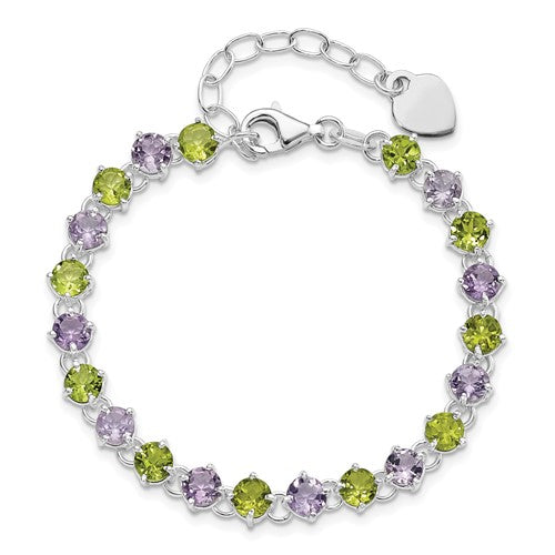 Sterling Silver Amethyst and Peridot with 1" ext Bracelet