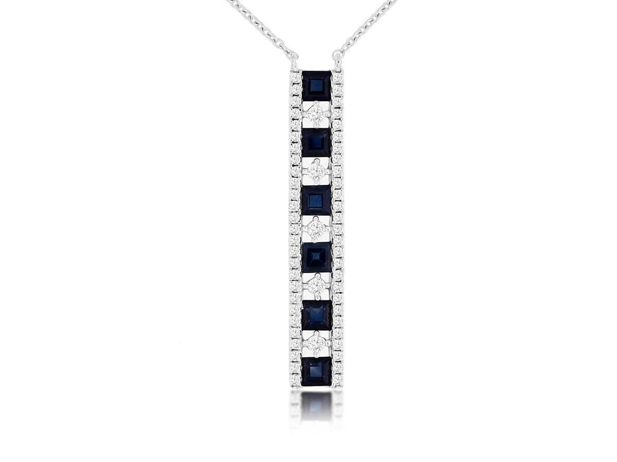 14KW 1.25CTW Sapphire & Diamond Bar Necklace