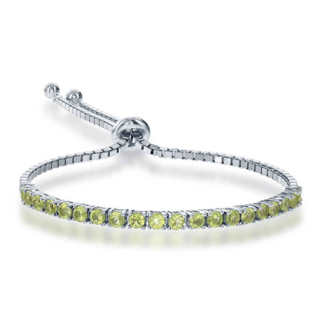 Sterling Silver 3mm Half Tennis, Adjustable Bolo Bracelet - Peridot