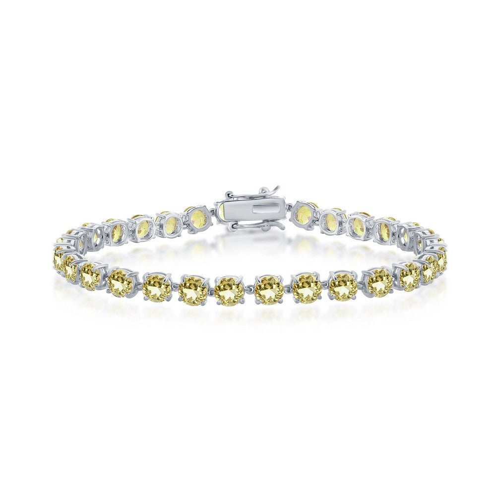 Sterling Silver 5mm Round Gem Tennis Bracelet - Citrine