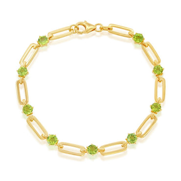 Sterling Silver Gold Plated Peridot Paperclip Bracelet