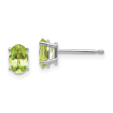 14k White Gold 6x4 Oval August/Peridot Post Earrings