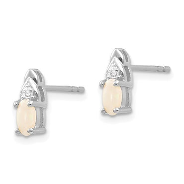 14k White Gold Opal and Diamond Post Earrings