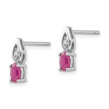 14k White Gold Ruby and Diamond Post Earrings