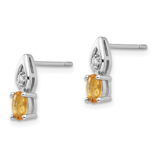 14k White Gold Citrine and Diamond Post Earrings