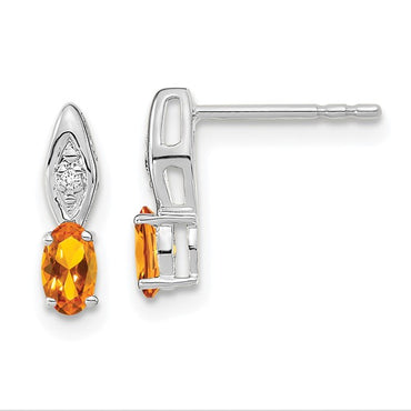 14k White Gold Citrine and Diamond Post Earrings