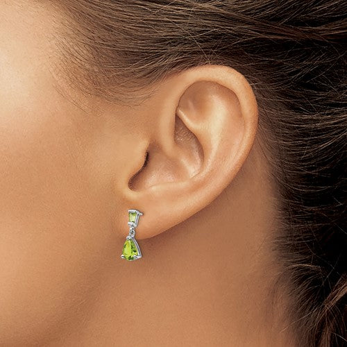 14k White Gold Peridot Dangle Post Earrings