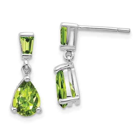 14k White Gold Peridot Dangle Post Earrings