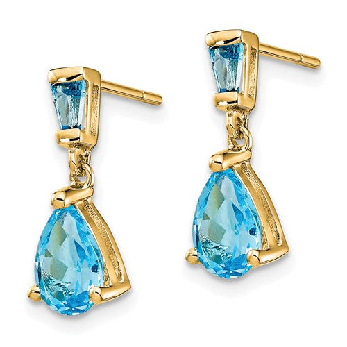 14k Gold Blue Topaz Dangle Post Earrings