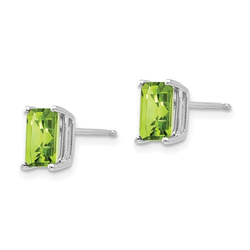 14k White Gold 7x5mm Emerald Cut Peridot Earrings