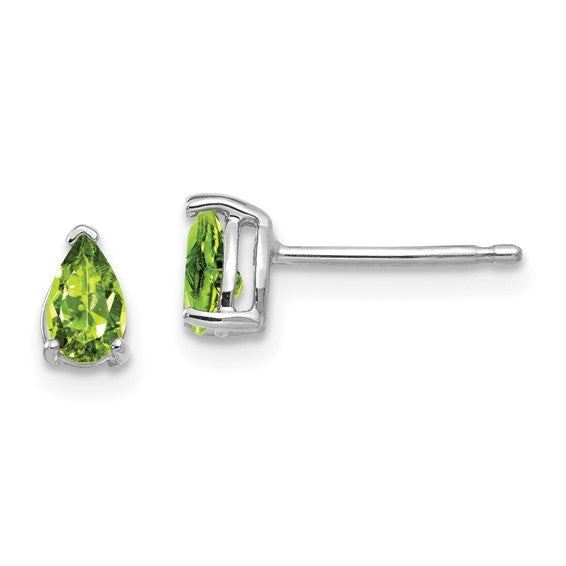 14k White Gold 5x3mm Pear Peridot Earrings