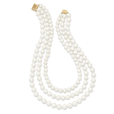 14k 8-9mm White Near Round FW Cultured Pearl 3-Strand Necklace