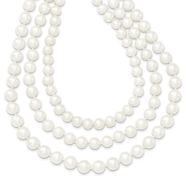 14k 8-9mm White Near Round FW Cultured Pearl 3-Strand Necklace