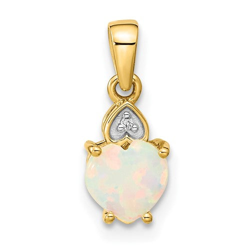 14k Diamond and Opal Polished Heart Pendant