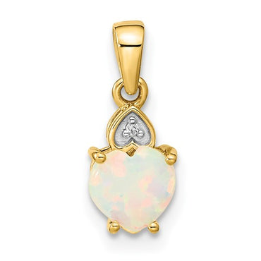 14k Diamond and Opal Polished Heart Pendant