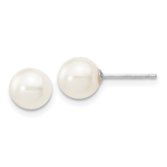 14k White Gold 6-7mm White Round FW Cultured Pearl Stud Post Earrings