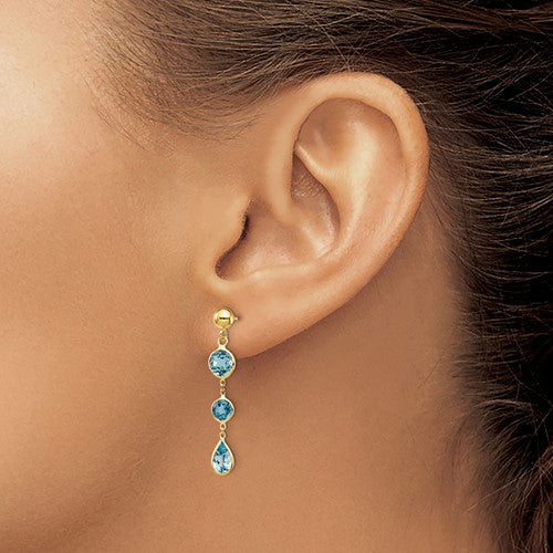 14k Blue Topaz Gemstone Dangle Earrings