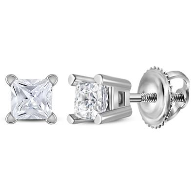 14KW .2CTW Princess Diamond Solitaire Stud Earrings