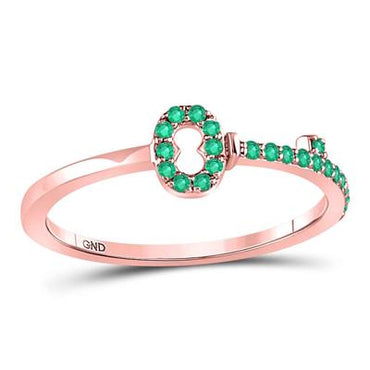 10KT Rose Gold Round Emerald Stackable Band Ring 1/5 CTTW