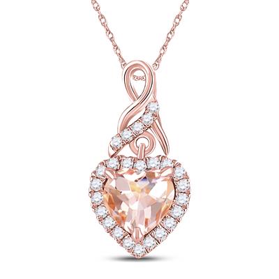 10KR 1CTW Gold Heart Morganite Diamond Fashion Pendant
