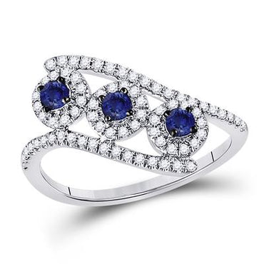 14KW .62CTW Round Blue Sapphire Fashion 3-Stone Ring