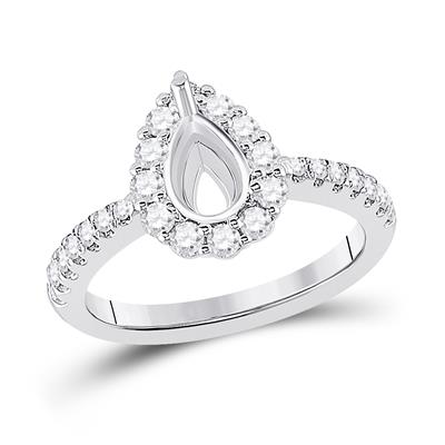 14KW .62CTW Round Diamond 1CT Pear Center Halo Bridal Semi-Mount Ring
