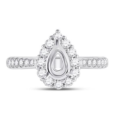 14KW .62CTW Round Diamond 1CT Pear Center Halo Bridal Semi-Mount Ring