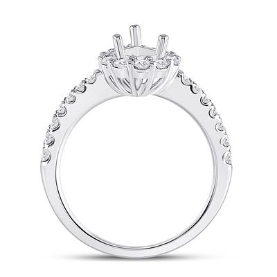 14KW .62CTW Round Diamond 1CT Pear Center Halo Bridal Semi-Mount Ring