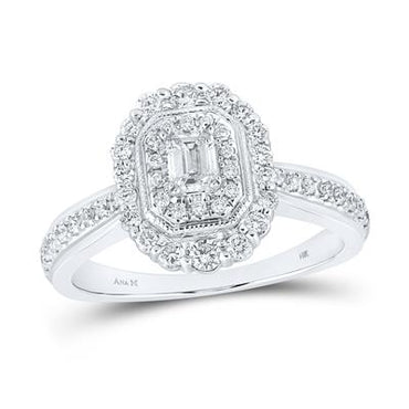 14KW .62CTW Emerald Diamond Halo Bridal Engagement Ring